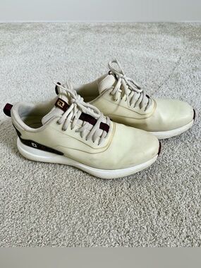 FootJoy Cream Golf Sneakers with Burgundy Trim